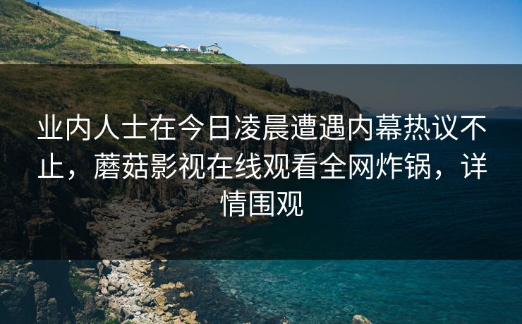业内人士在今日凌晨遭遇内幕热议不止，蘑菇影视在线观看全网炸锅，详情围观